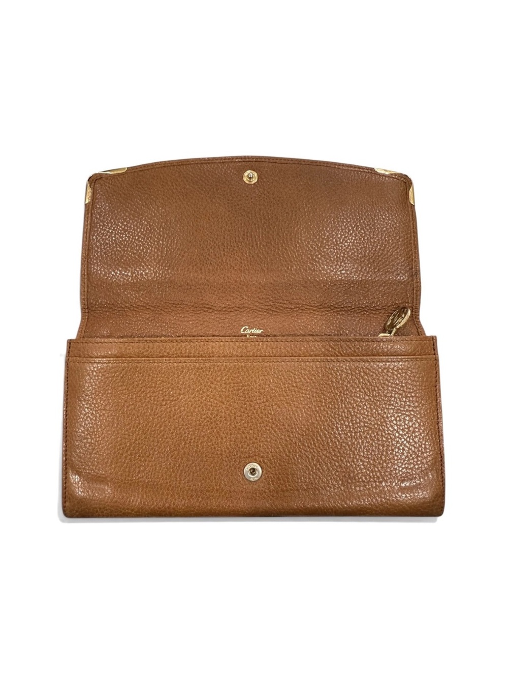 Cartier Paris Vintage Brown Pebbled Leather Long Flap Wallet Gold Accent - Picture 3 of 11